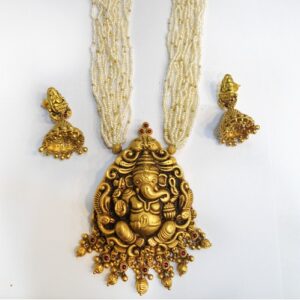 916 Gold Antique Ganesh Design Long Necklace Set RHJ-5253
