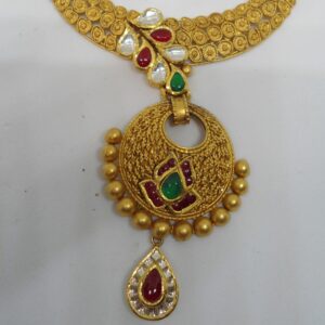 916 Gold Antique Kundan Bridal Necklace Set RHJ-4947