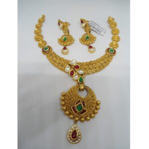 916 Gold Antique Kundan Bridal Necklace Set RHJ-4947