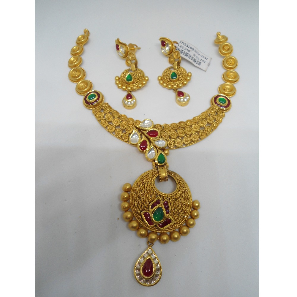 916 Gold Antique Kundan Bridal Necklace Set RHJ-4947