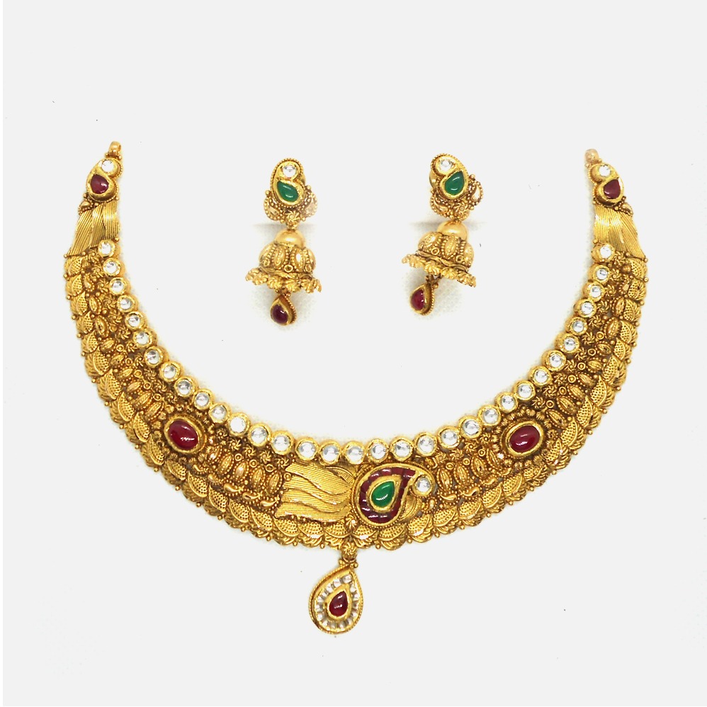 22KT Gold Antique Wedding Necklace Set RHJ-4588