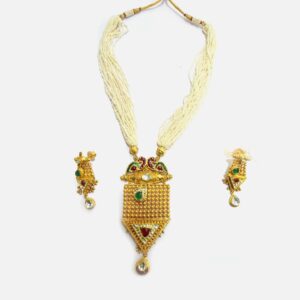 916 Gold Antique Pearl Long Necklace Set RHJ-4501