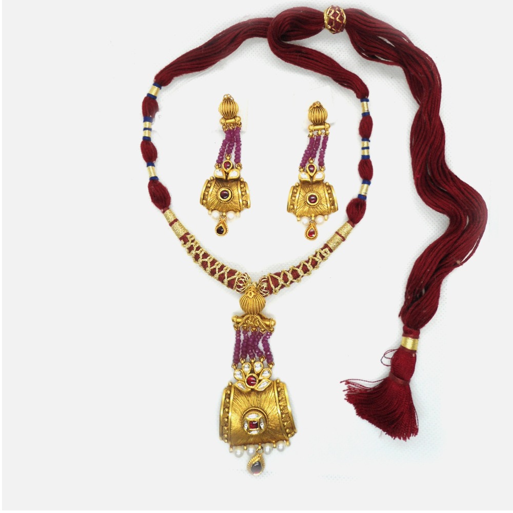 22KT Gold Antique Wedding Necklace Set RHJ-4882