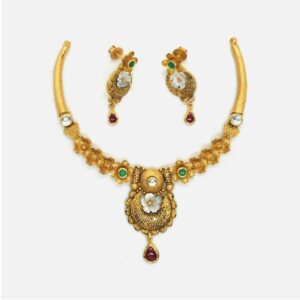 22KT Gold Antique Wedding Necklace Set RHJ-4959