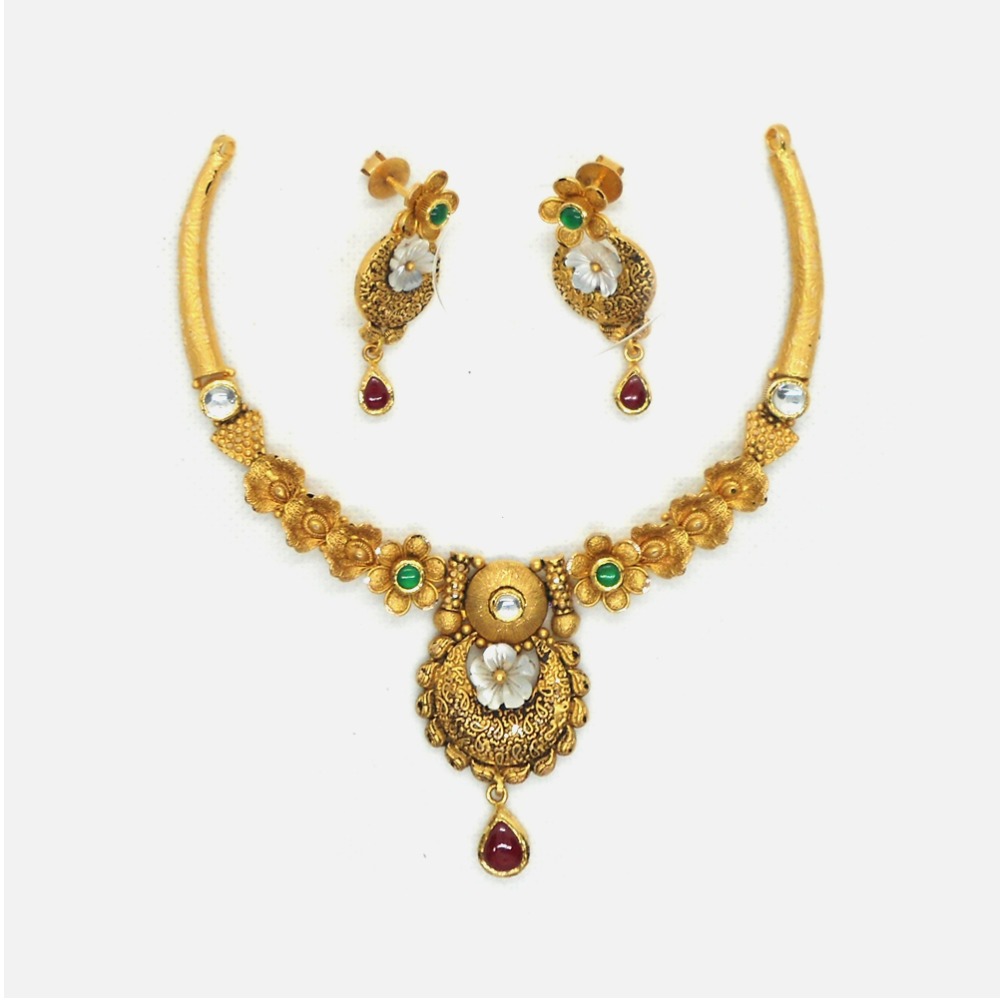 22KT Gold Antique Wedding Necklace Set RHJ-4959