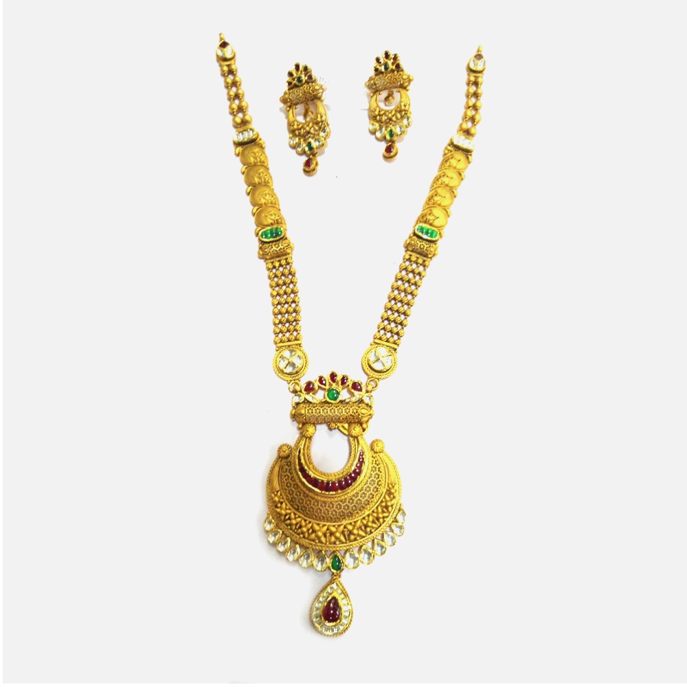 22KT Gold Antique Bridal Long Necklace Set RHJ-4989