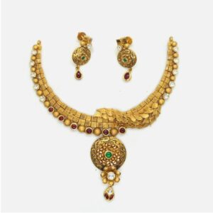 22KT Gold Antique Wedding Necklace Set RHJ-4955