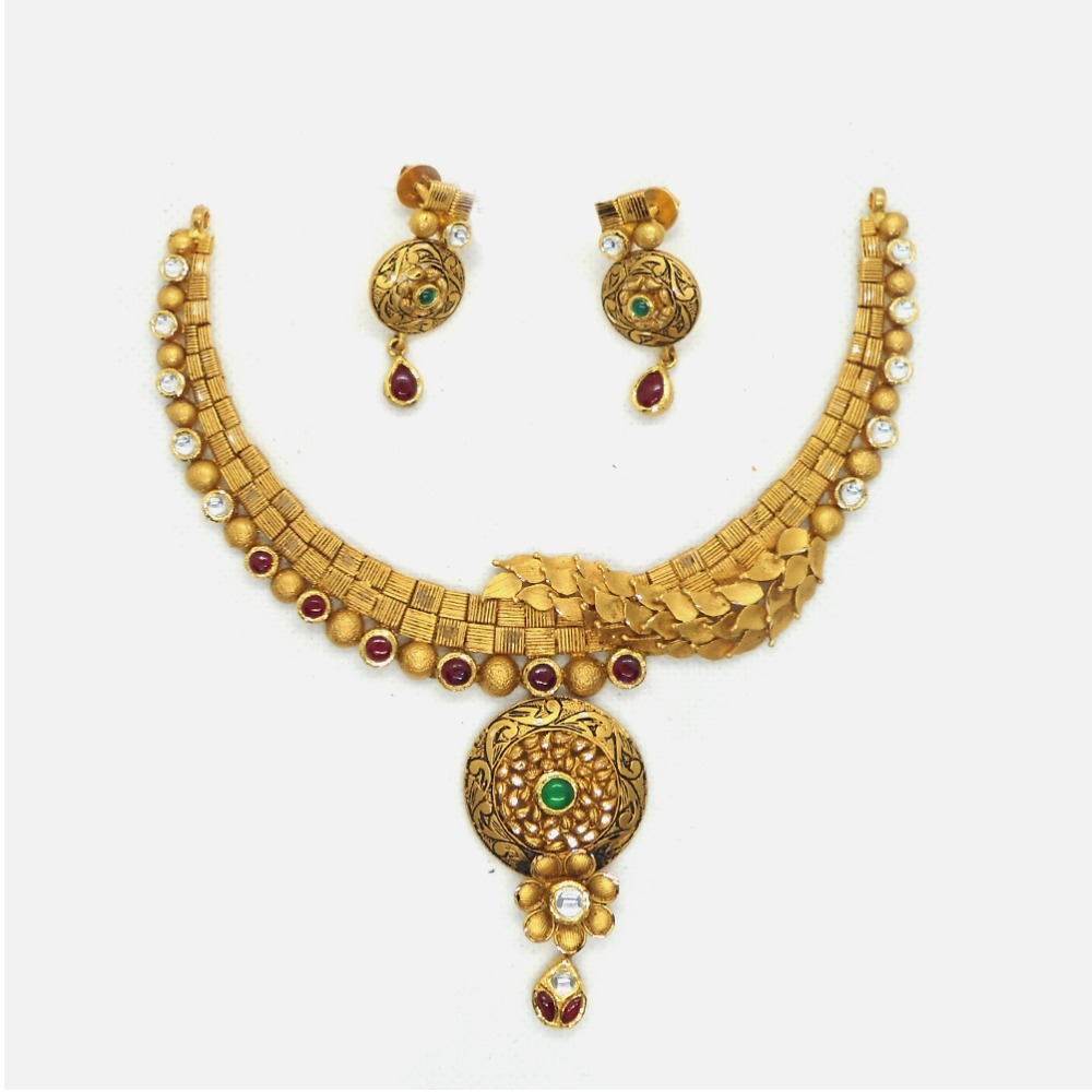 22KT Gold Antique Wedding Necklace Set RHJ-4955