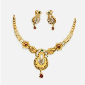 22KT Gold Antique Wedding Necklace Set RHJ-4952