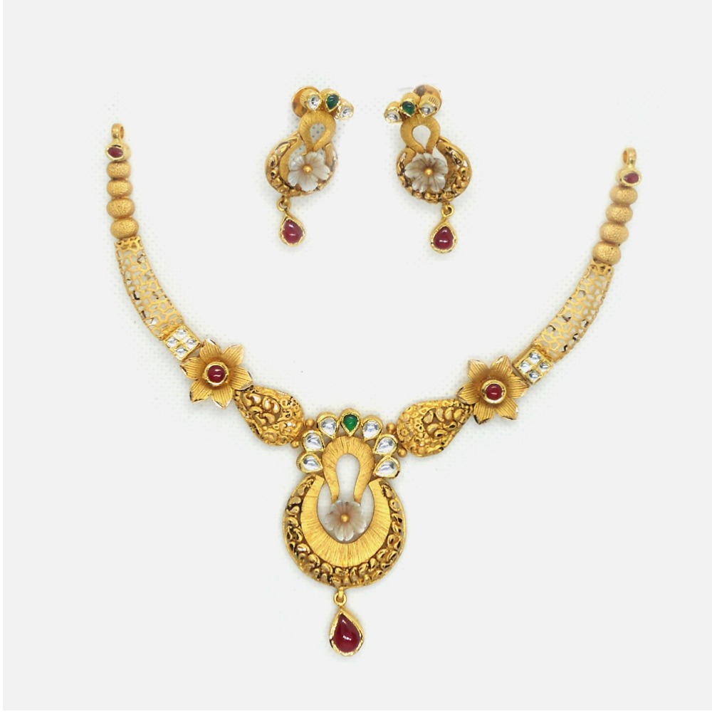 22KT Gold Antique Wedding Necklace Set RHJ-4952