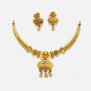 22KT Gold Antique Wedding Necklace Set RHJ-4948