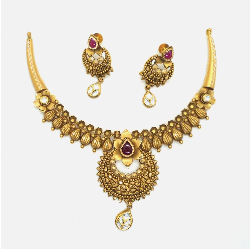 22KT Gold Antique Wedding Necklace Set RHJ-4940