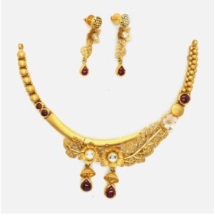 916 Gold Antique Bridal Necklace Set RHJ - 4965