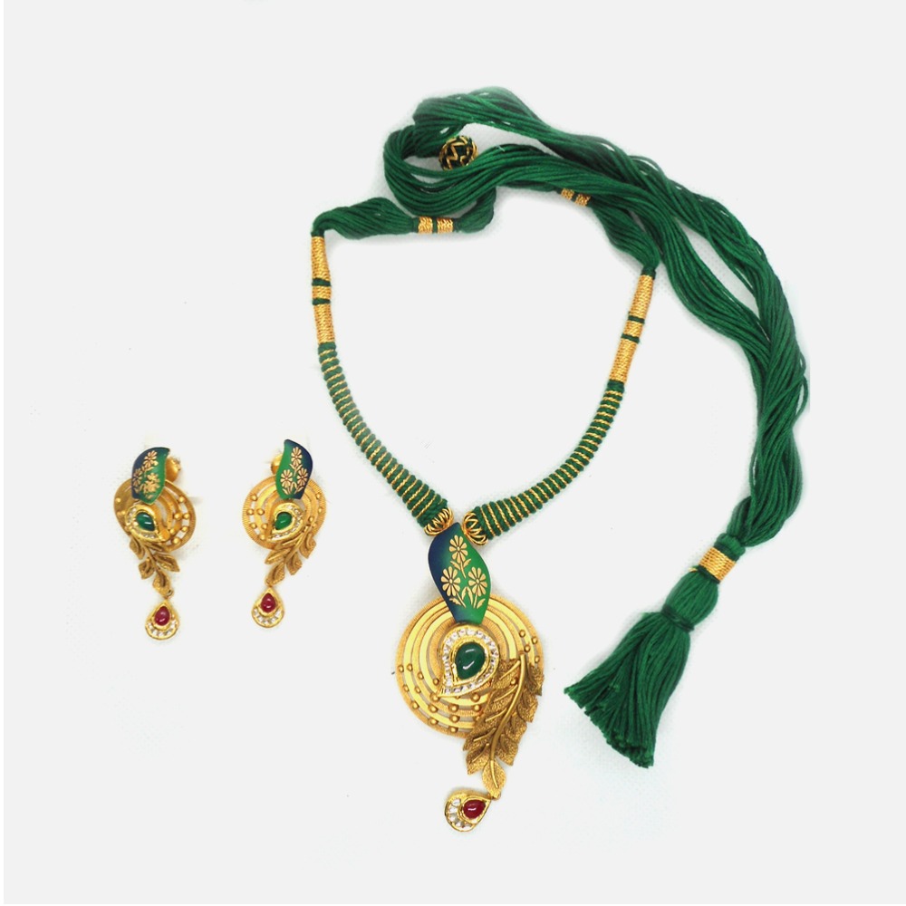 916 Gold Antique Bridal Necklace Set  RHJ-4823