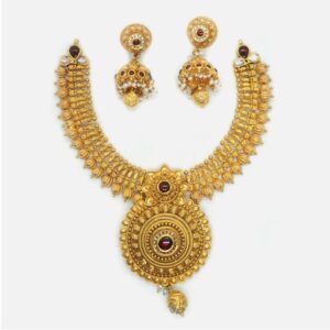 916 Gold Traditional Bridal Necklace Set RHJ-6040