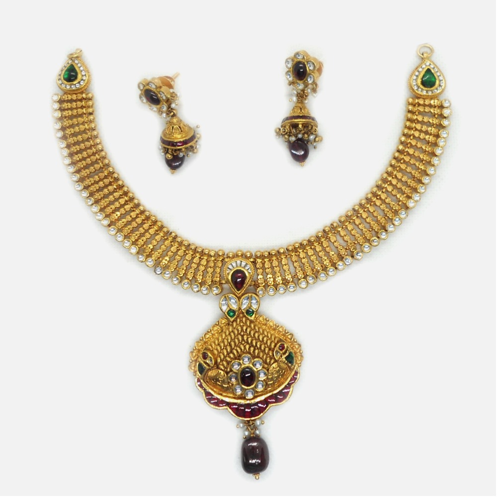 22KT Gold Antique Bridal Necklace Set RHJ-6037