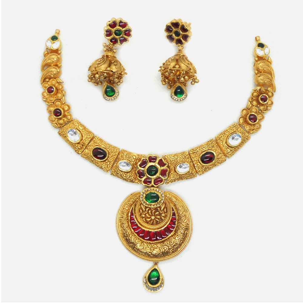 22KT Gold Antique Bridal Necklace Set RHJ-6031