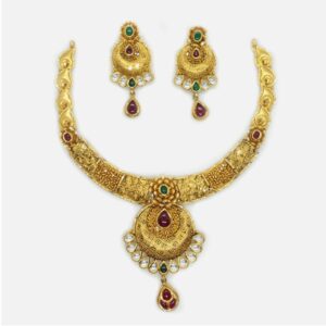 916 Gold Antique Bridal Necklace Set RHJ-4239