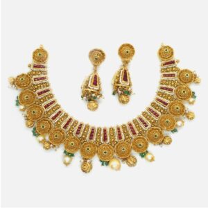 916 Gold Antique Bridal Necklace Set RHJ-6007