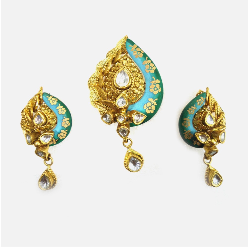 22KT Gold Antique Meenakari Pendant Set RHJ-3176