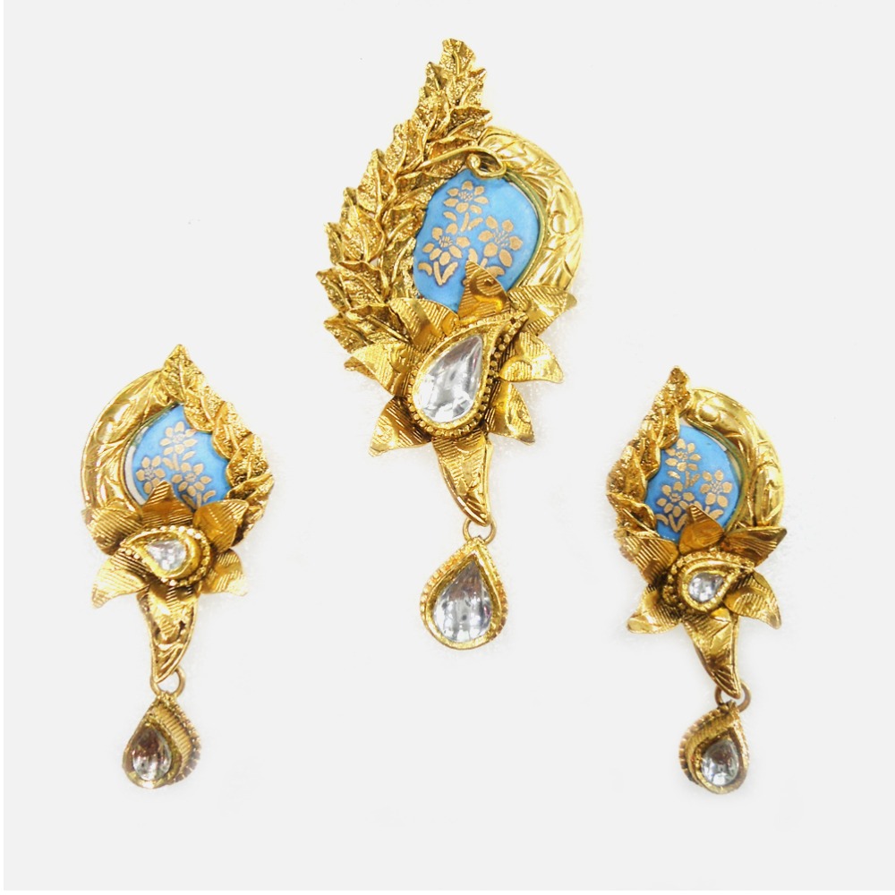 916 Gold Antique Meenakari Pendant Set RHJ-3164