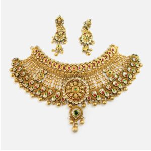 916 Gold Designer Bridal Necklace Set RHJ-0011