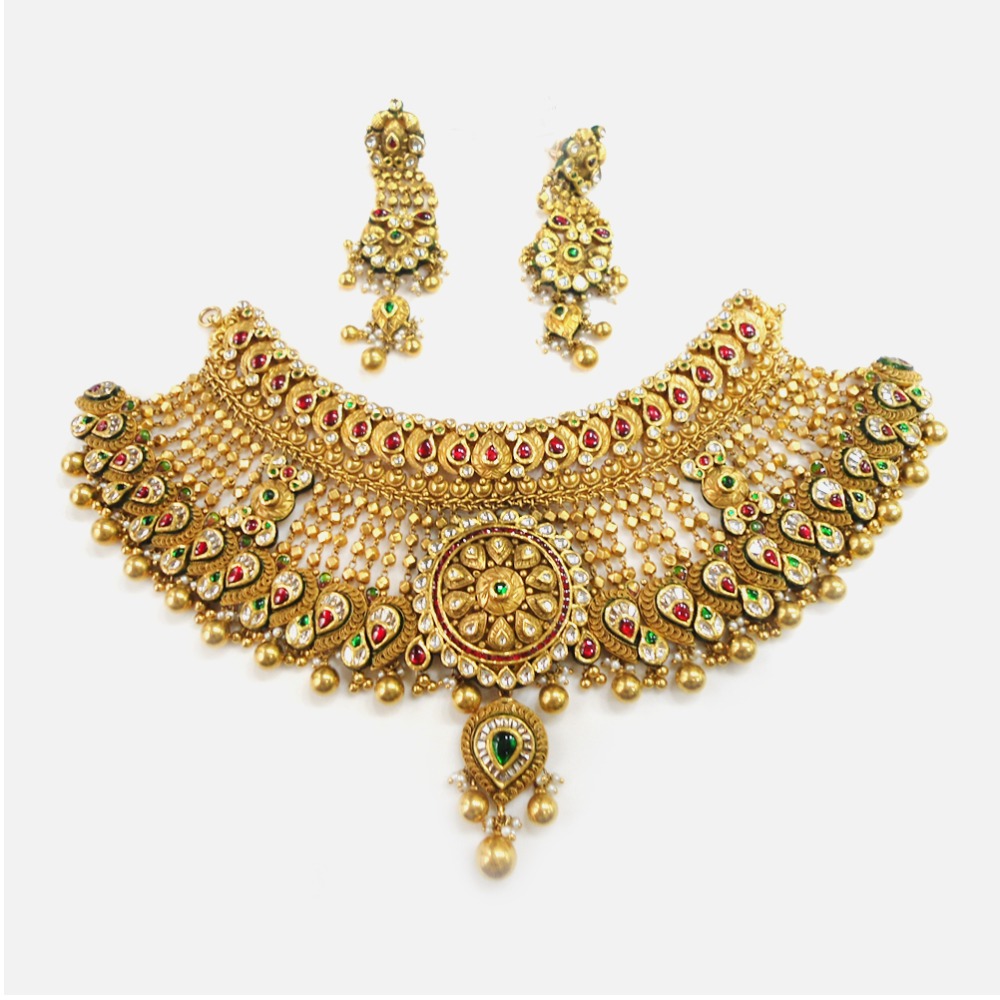 916 Gold Designer Bridal Necklace Set RHJ-0011