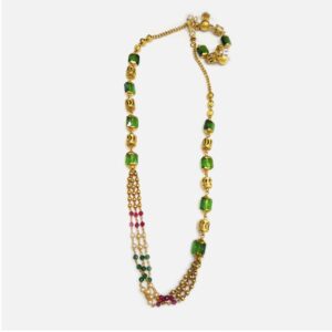 22KT Gold Antique Green Stone Mala RHJ-4476