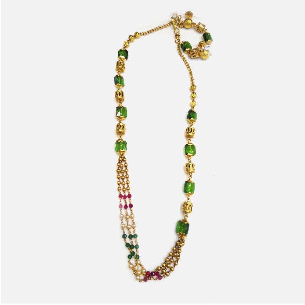 22KT Gold Antique Green Stone Mala RHJ-4476