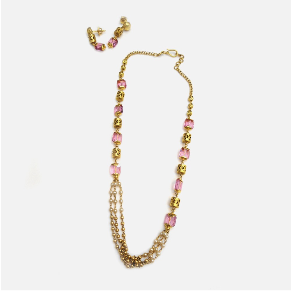 916 Gold Antique Pink Stone Mala RHJ-4475
