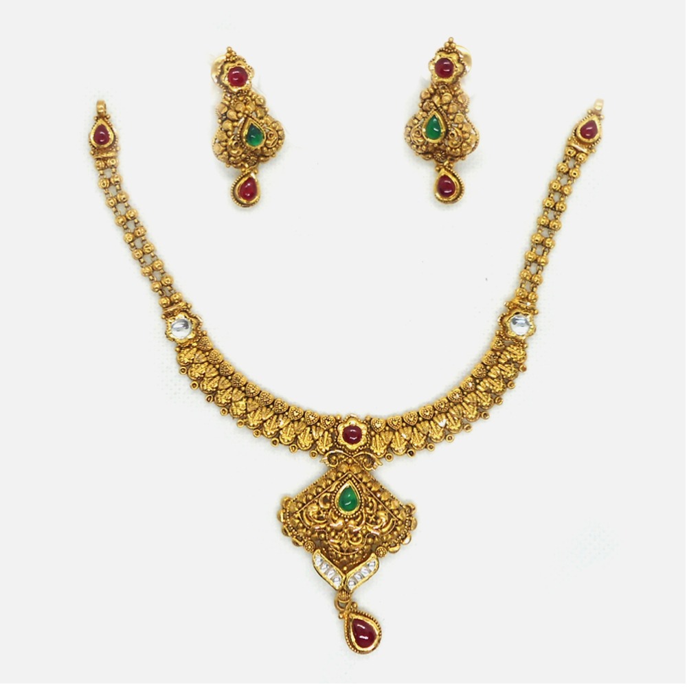 916 Gold Antique Necklace Set RHJ-4498