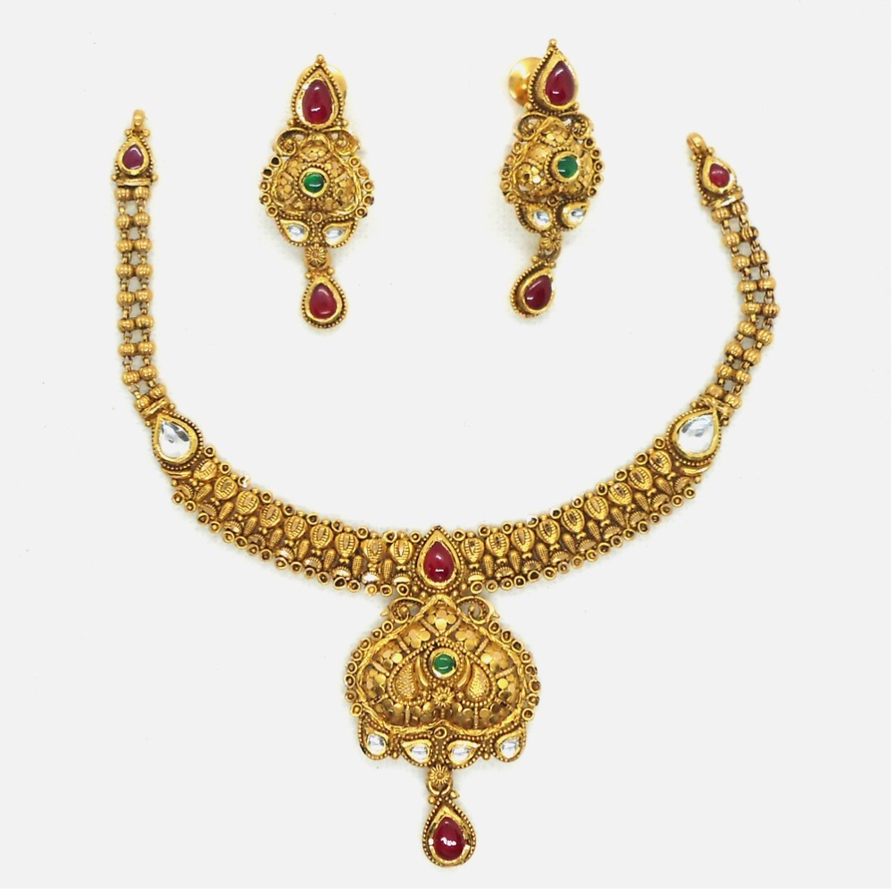 916 Gold Designer Bridal Necklace Set RHJ-4484
