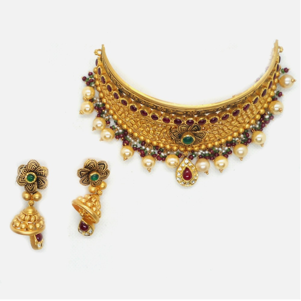916 Gold Antique Bridal Choker Set RHJ-4109 - Image 2