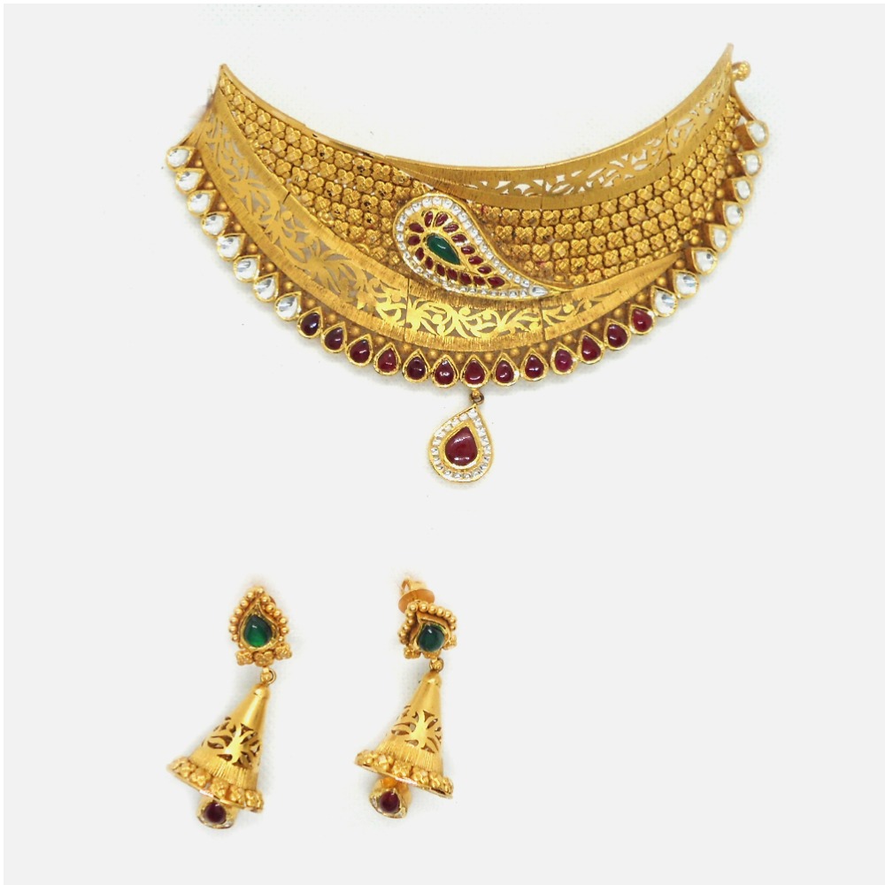 22KT Gold Antique Bridal Choker Set RHJ-4091 - Image 2