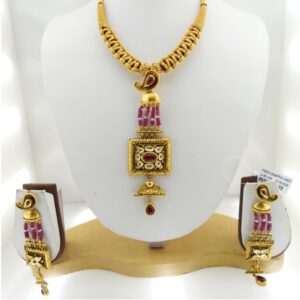 22KT Gold Antique Colorful Bridal Necklace Set RHJ-3401