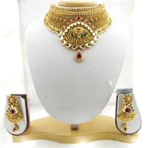 22KT Gold Antique Bridal Necklace Set RHJ-3384