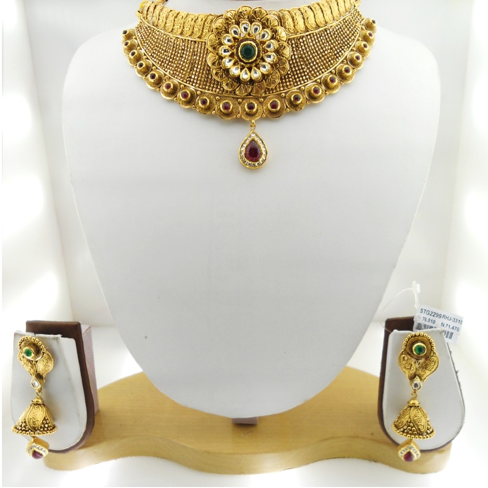 916 Gold Antique Bridal Necklace Set RHJ-3310 - Image 2