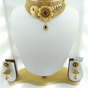 22KT Gold Antique Bridal Necklace Set RHJ-3309