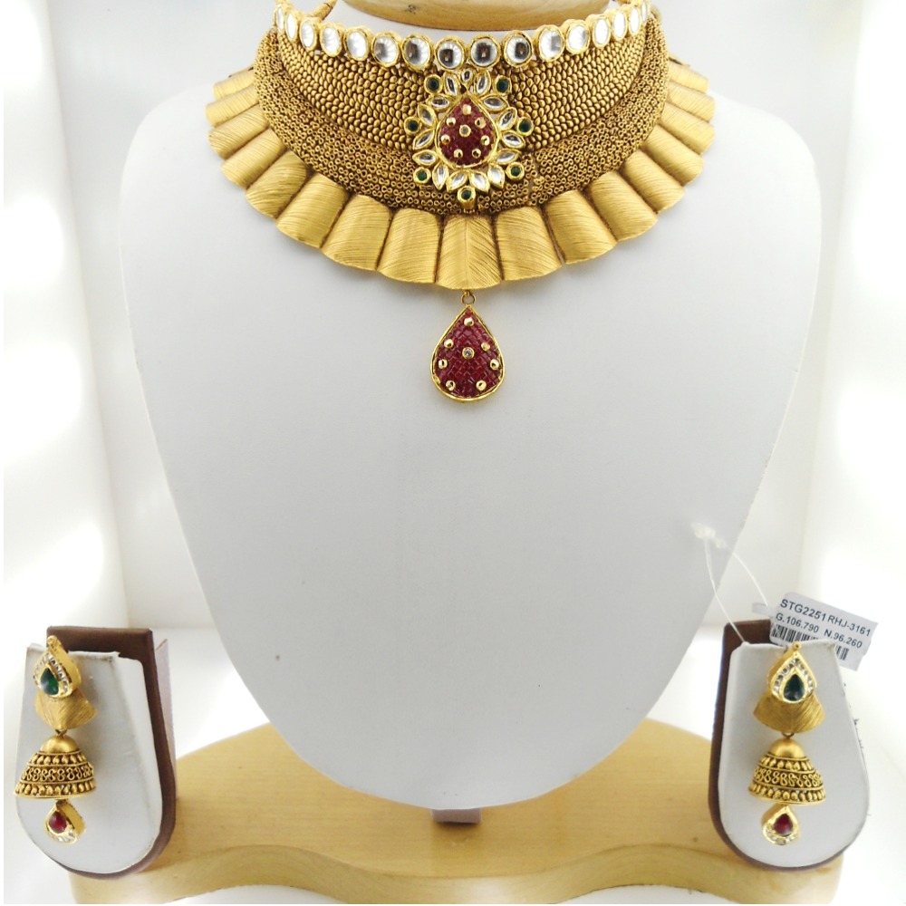 916 Gold Antique Bridal Necklace Set RHJ-3161 - Image 2