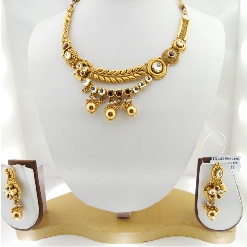 916 Gold Antique Bridal Necklace Set RHJ-3126 - Image 2