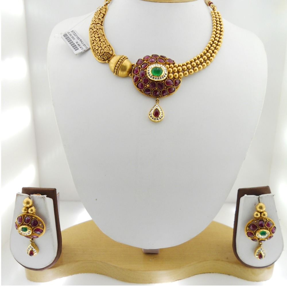 916 Gold Antique Bridal Necklace Set RHJ-3115 - Image 2