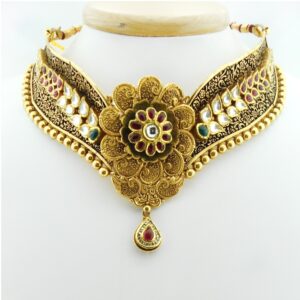 22KT Gold Antique Bridal Necklace Set RHJ-3038