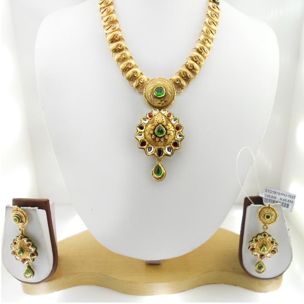 22kt Gold Antique Bridal Necklace Set RHJ-1625 - Image 2