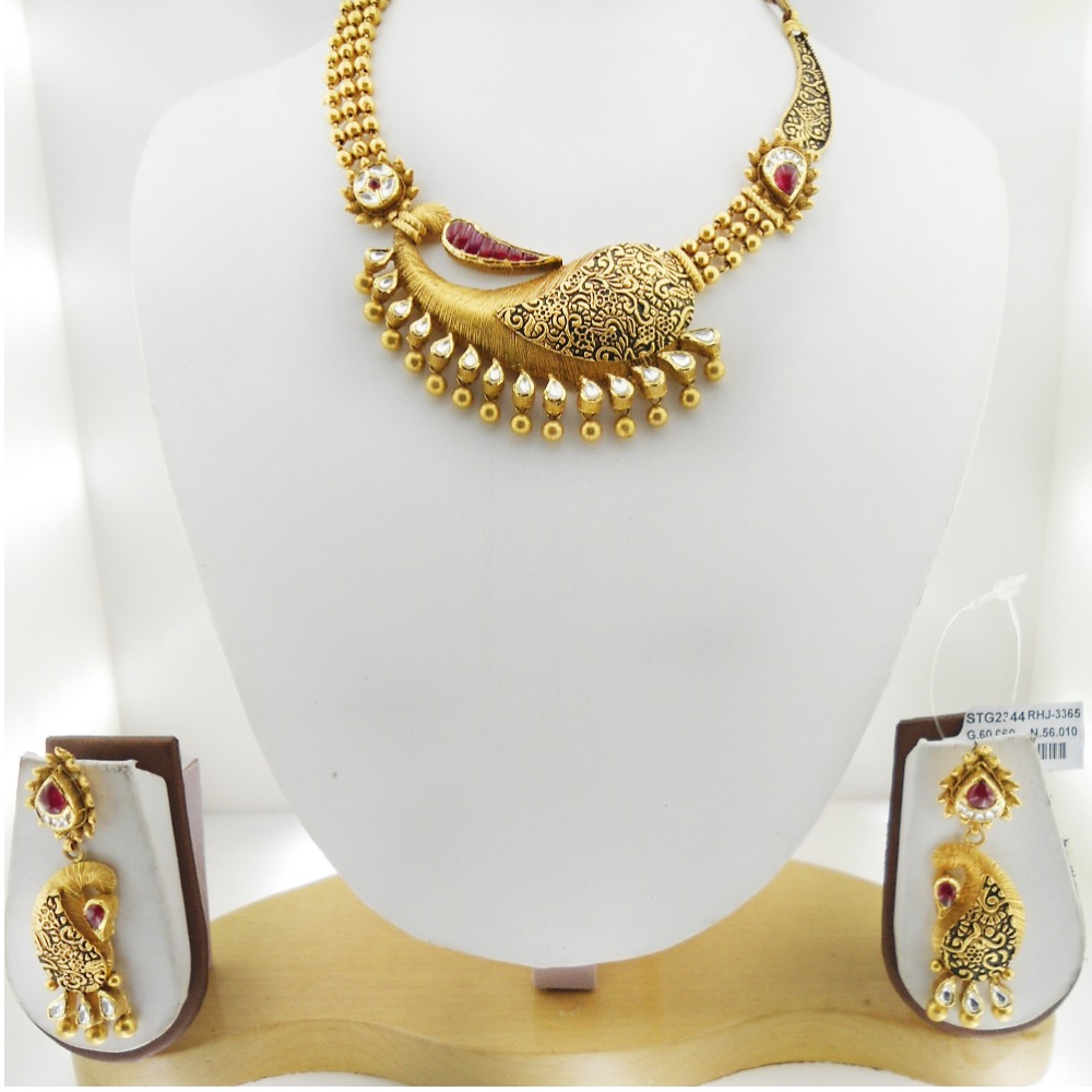 916 Gold Kundan Bridal Necklace Set RHJ-3365 - Image 2