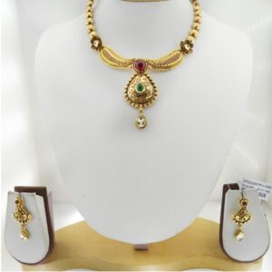22K Gold Antique Bridal Necklace Set RHJ-3365
