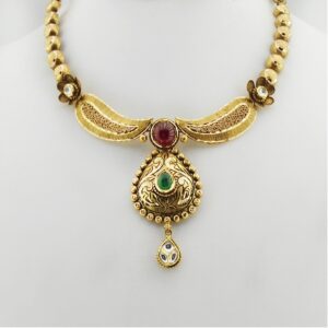 22K Gold Antique Bridal Necklace Set RHJ-3365