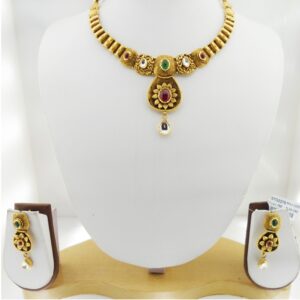 916 Gold Kundan Bridal Necklace Set RHJ-3286