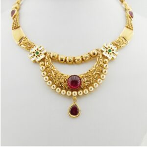 22K Gold Antique Bridal Necklace Set RHJ-3281