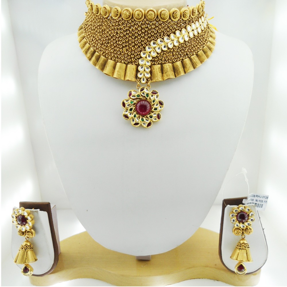 916 Gold Kundan Bridal Choker Set RHJ-3138 - Image 2