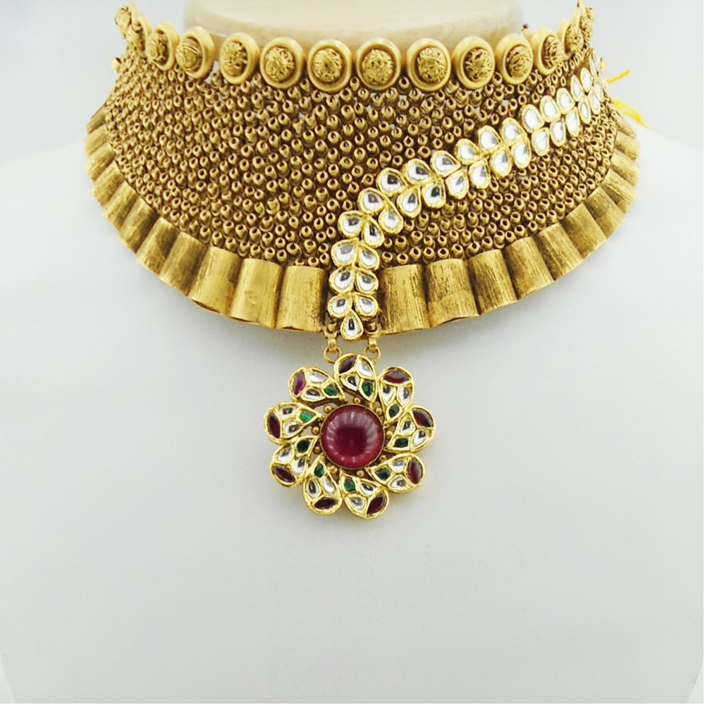 916 Gold Kundan Bridal Choker Set RHJ-3138
